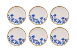 Hermia Juego de Platos de Postre Golden Blue Ivy en Porcelana 100% con Detalles Dorados, Azules y Blancos, 6 Piezas de 19.3cm